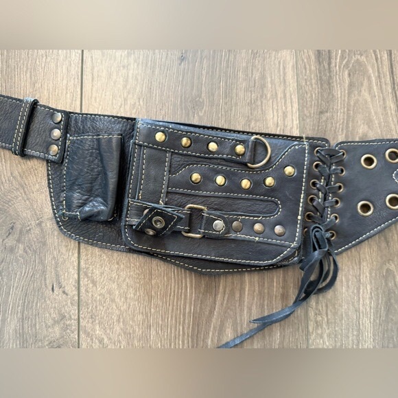 Utilibelt Genuine Leather Steampunk Bikercore Festival Utility Belt Boho Black